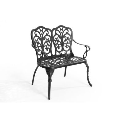 Streamdale Patio Garden Bench Metal Park Bench Cast Aluminum Outdoor Furniture with Floral Rose for Patio,Park,Lawn,Yard Black