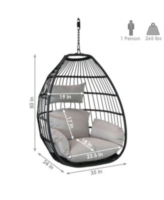 Outdoor Resin Wicker Delaney Hanging Basket Egg Chair Swing with Cushions and Headrest - Gray - 2pc
