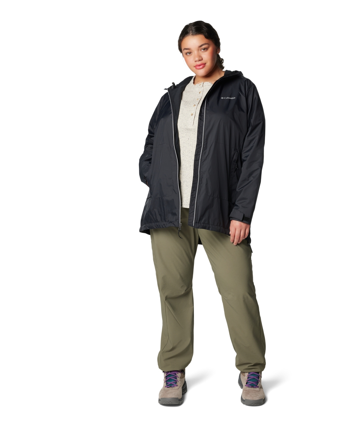 Columbia Plus Size Switchback Lined Long Zipper Jacket In Black