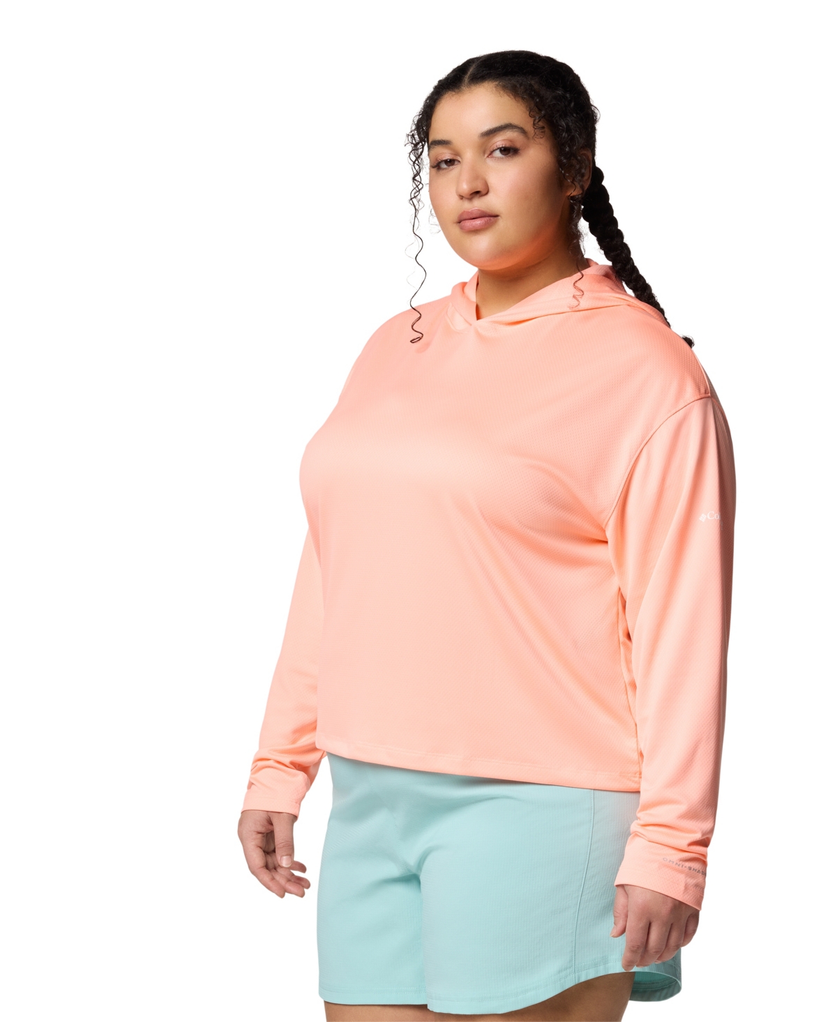 Columbia Plus Size Pfg Solar Stream Long Sleeve Hoodie Top In Tiki Pink