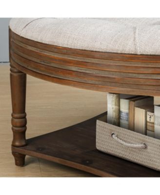  Round Waterproof Ottoman Table Tufted Storage Coffee Table with Shelf