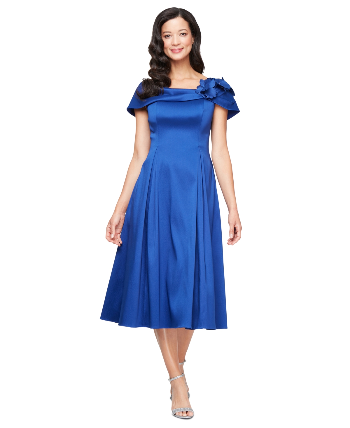 Women's Floral-Applique Midi Dress - Bright Royal