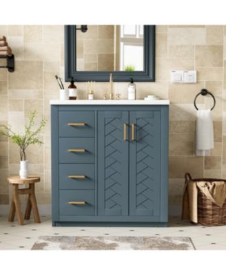 30" Freestanding Bathroom Vanity with Ceramic Sink and Storage Cabinet