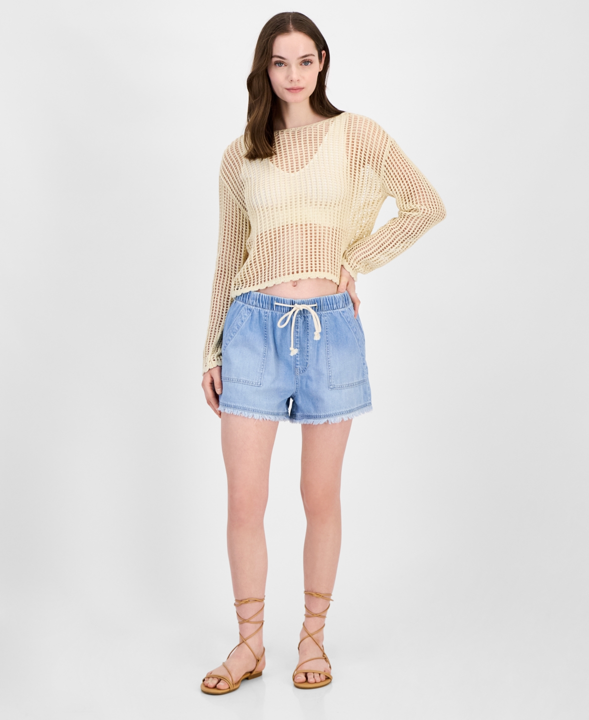 Celebrity Pink Juniors' Pull-on Utility Chambray Shorts In Blue