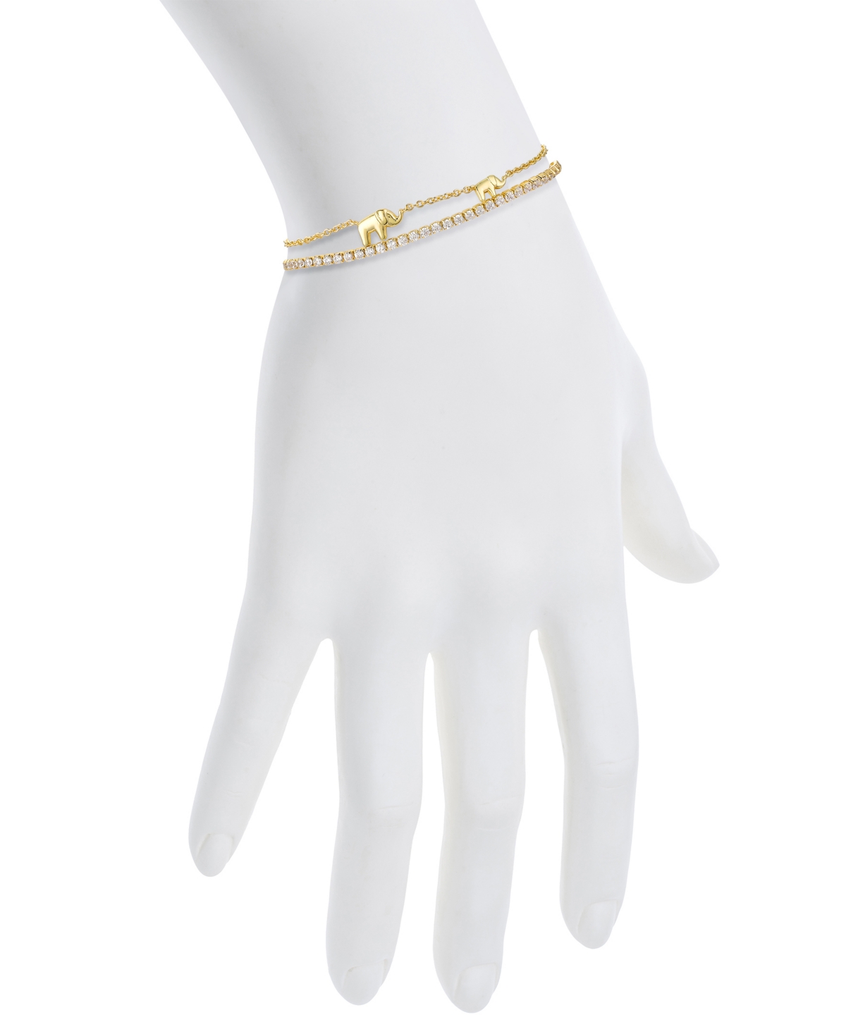 Unwritten Cubic Zirconia Elephant Bezel Layered Bolo Bracelet Set In Gold