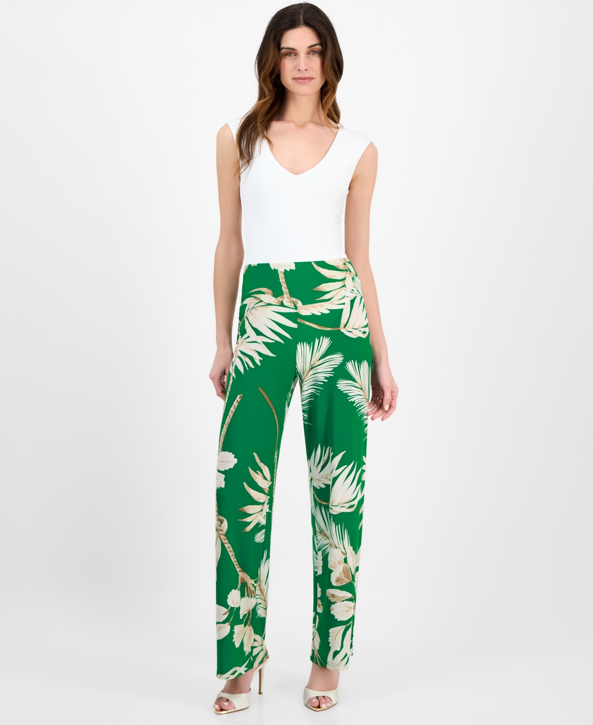 Anne Klein Women's Printed High-rise Pull-on Wide-leg Pants