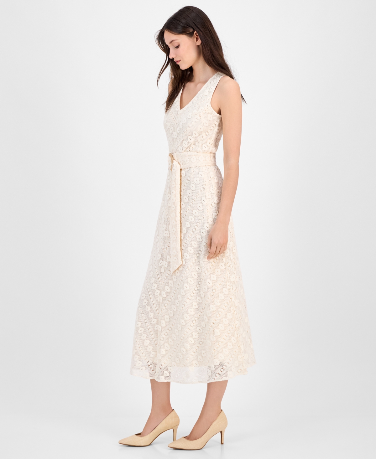 Anne Klein Women's Lace Belted Midi Dress