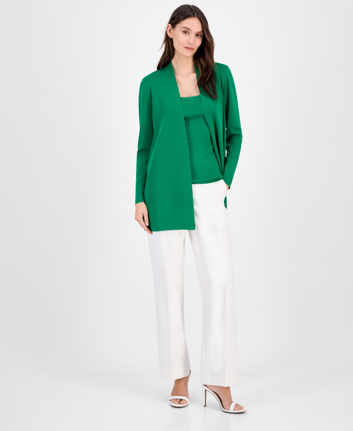 Shop Anne Klein Women's Napa Fine Rib Pocket Cardigan In Tropical Green