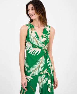 Anne Klein - Petite Printed Surplice-Neck Wrap Top