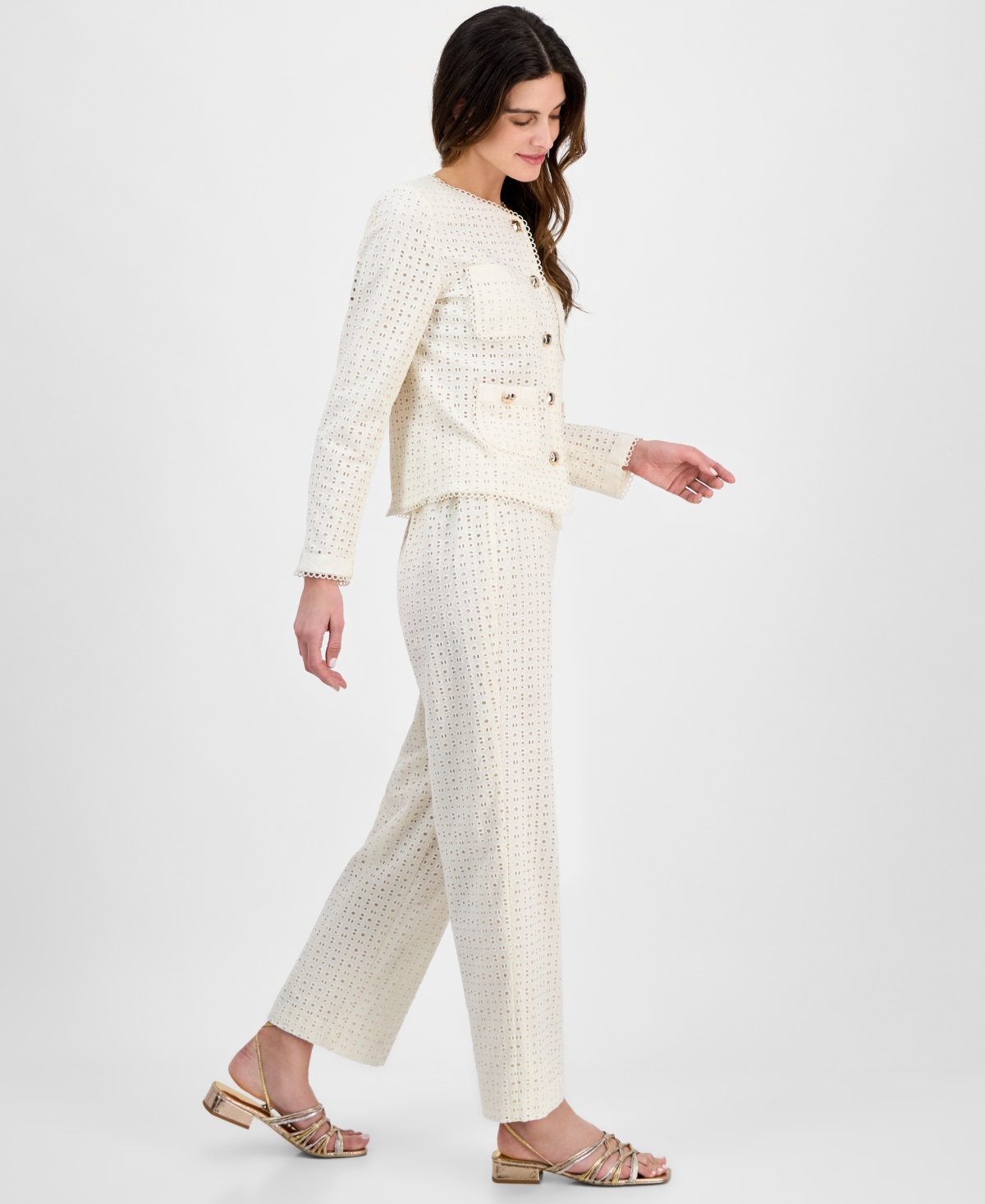 Shop Anne Klein Women's Cotton Eyelet Button-front Jacket