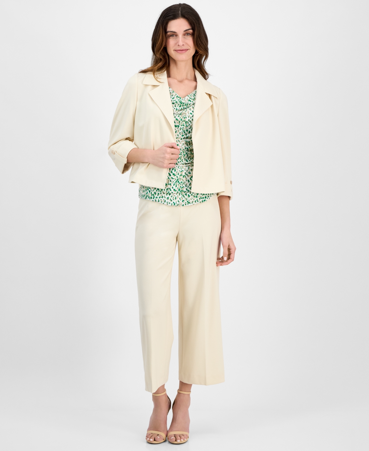 ANNE KLEIN WOMEN'S NOTCHED COLLAR DRAPEY CROPPED JACKET 
