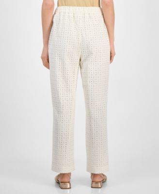 Petite High-Rise Cotton Eyelet Pants 