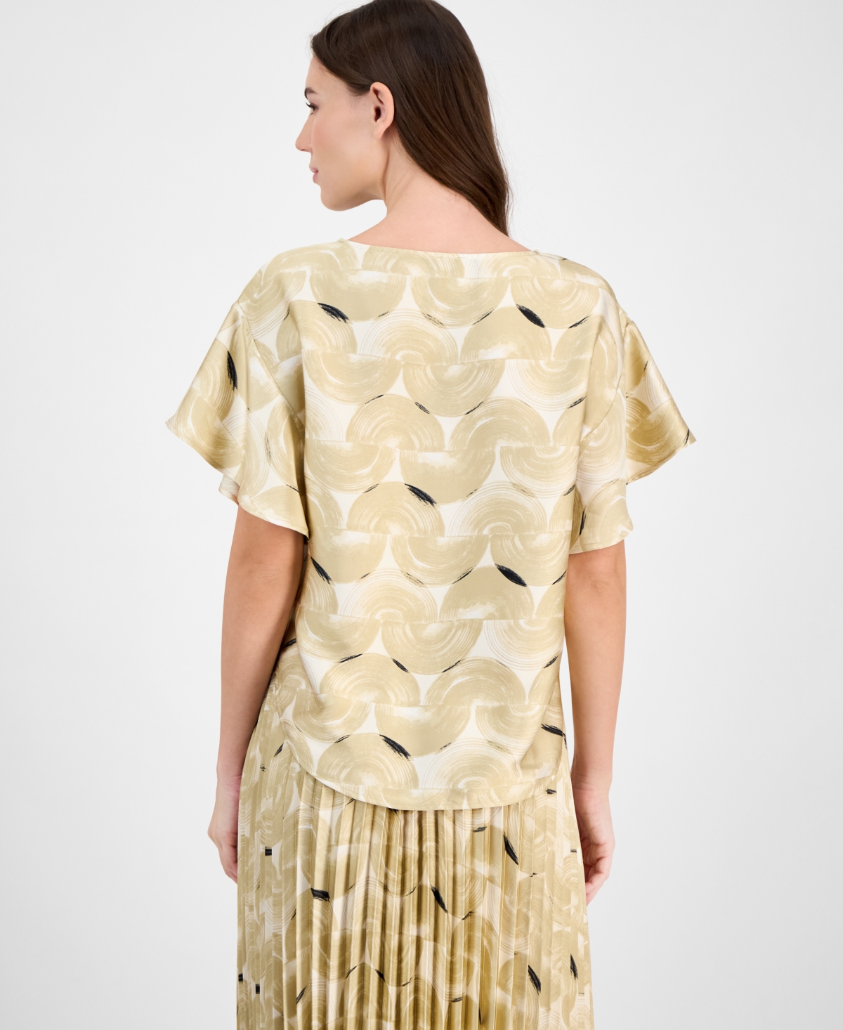 Anne Klein Plus Size Printed Flutter-sleeve Blouse In Multi