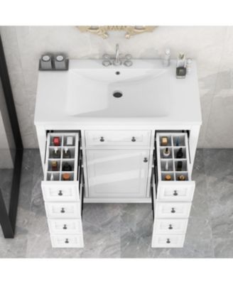 36" Bathroom Vanity with Sink Combo, One Cabinet and Six Drawers, Solid Wood and MDF Board, White