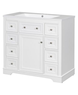 36" Bathroom Vanity with Sink Combo, One Cabinet and Six Drawers, Solid Wood and MDF Board, White