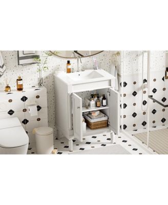 Modern 24" Single Sink Bathroom Vanity Cabinet with Top Sink & Storage Shelves