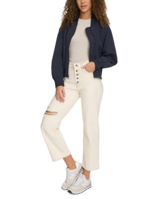 Women's Relaxed Zip-Front Ribbed-Hem Bomber Jacket