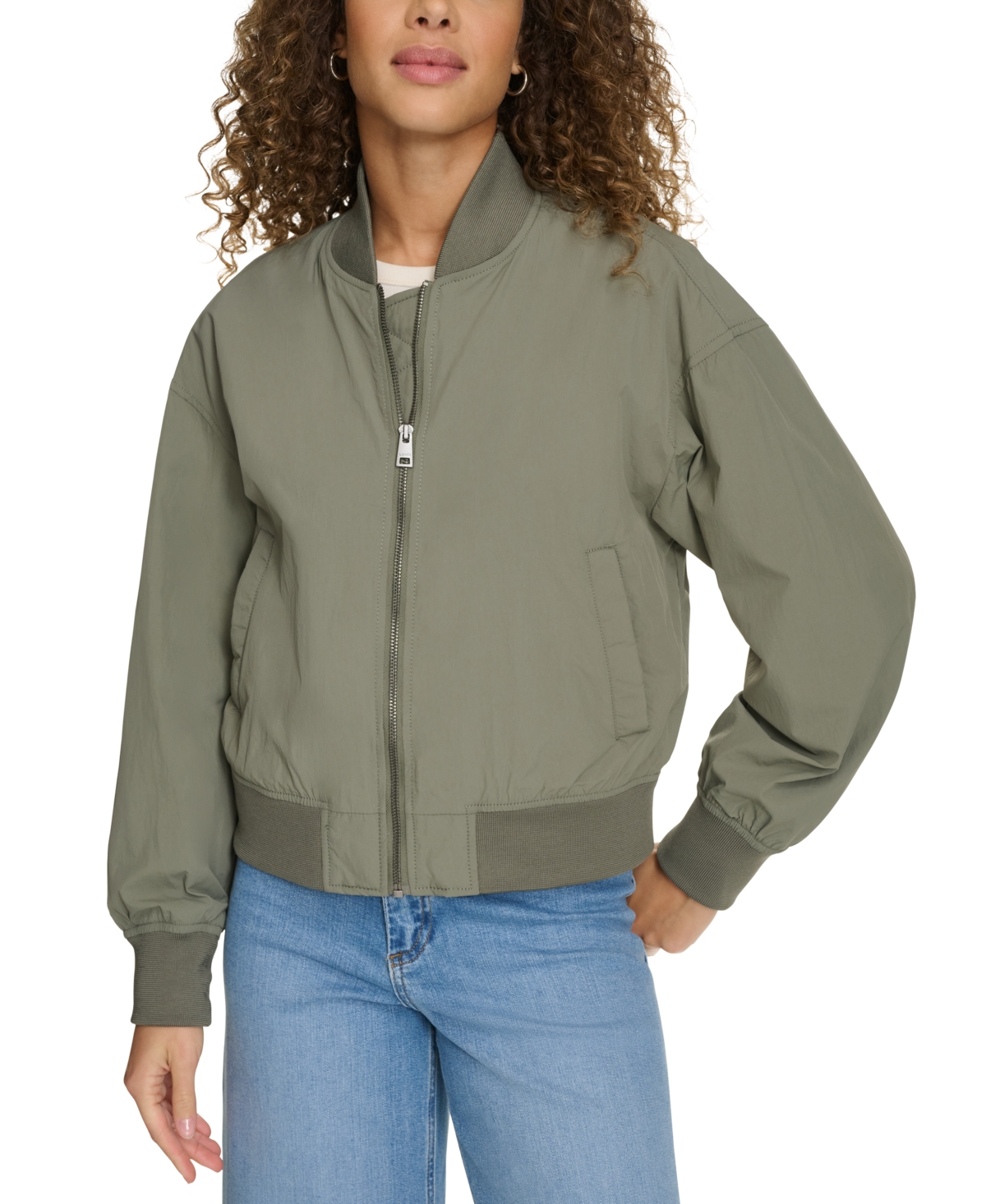Levi's Women's Relaxed Zip-front Ribbed-hem Bomber Jacket In Sage
