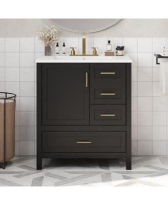 Streamdale 30" Black Bathroom Vanity with Soft-Close Storage