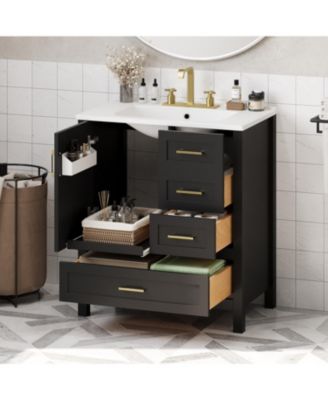 Streamdale 30" Black Bathroom Vanity with Soft-Close Storage