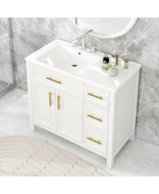 36" Solid Wood and MDF Cabinet Sink Top, 2 Doors, 3 Drawers Bathroom Vanity
