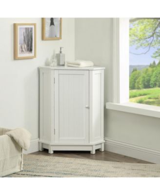 White Bathroom Cabinet Triangle Corner Storage Cabinet with Adjustable Shelf Modern Style MDF Board