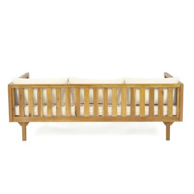 Streamdale Acacia Wood Daybed with Water-Resistant Cushions and Rattan Armrests