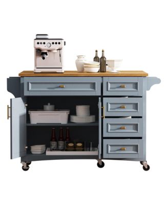  52" Kitchen Island with Drop Leaf, Spice Rack, Towel Rack, Storage Doors and Drawers, Adjustable Shelf