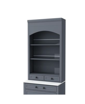 83" Tall Set of 2 Faux Marble Top Kitchen Pantry Cabinets