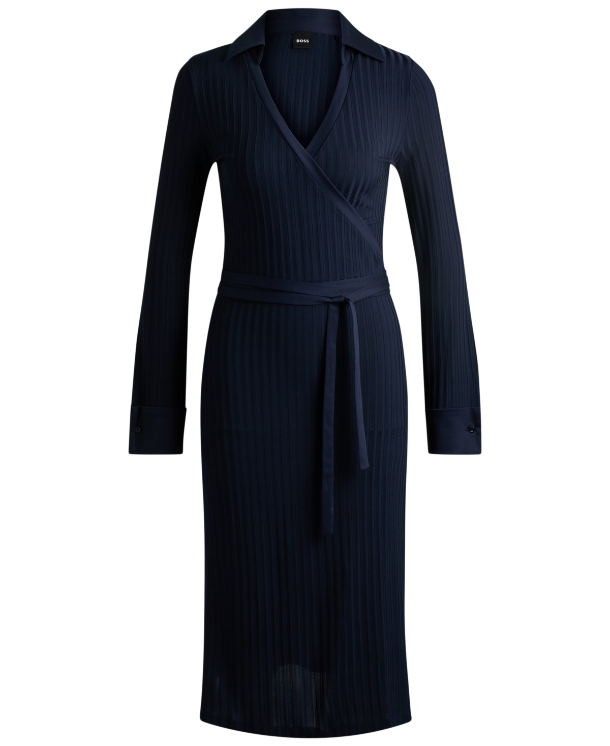 Hugo Boss Boss By  Women's Lustrous Ribbed Wrap Dress In Dark Blue