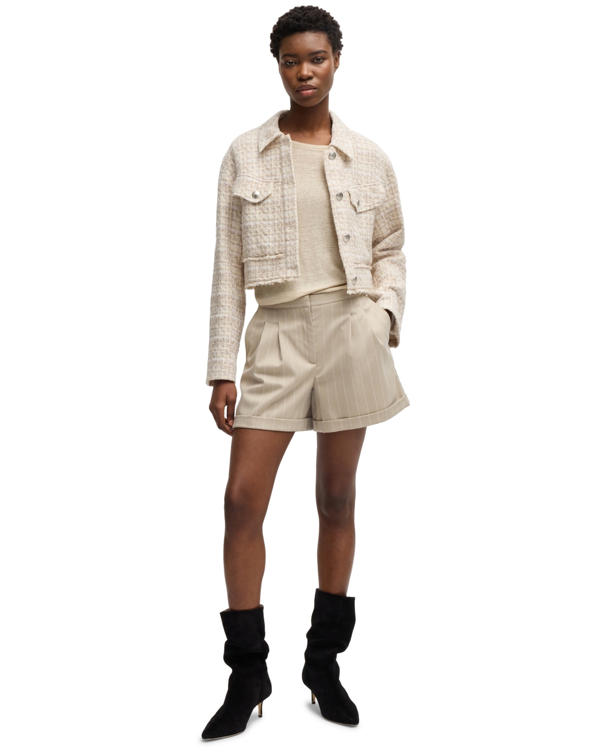 Women's Tapered-Fit Pinstriped Shorts - Sand Stripe