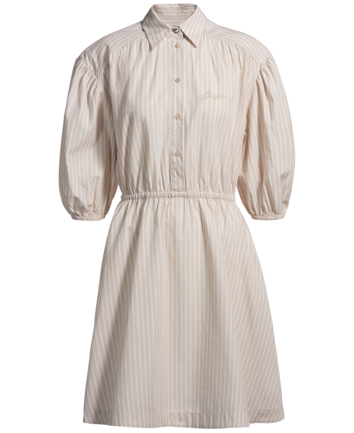 Hugo Boss Striped-cotton Shirt Dress With Elasticated Waist In Open Beige