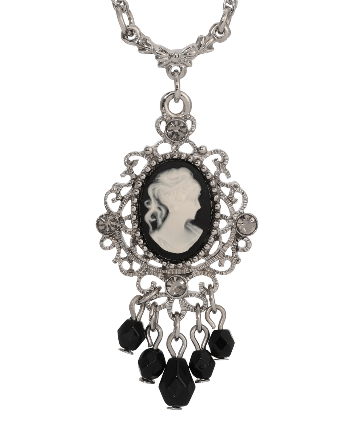 2028 Resin Cameo Glass Crystal Necklace In Black