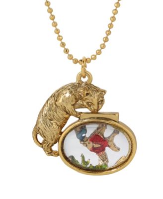 Gold-Tone Cat Clear Acrylic Fishbowl Necklace