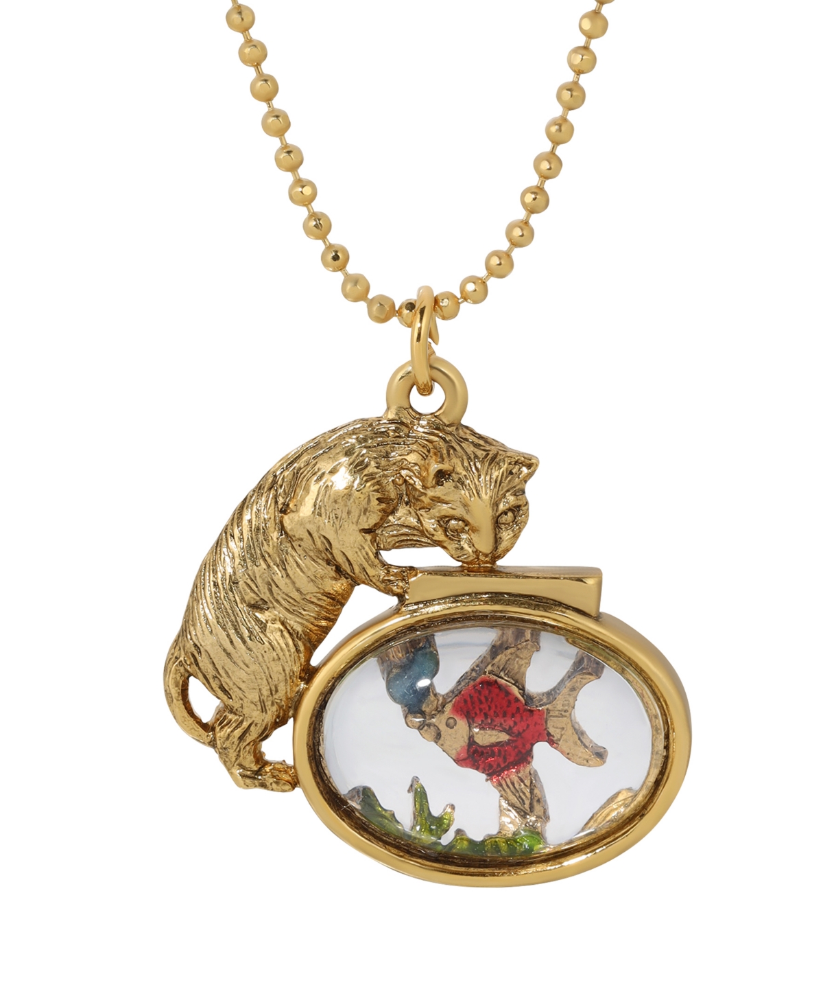 2028 Gold-tone Cat Clear Acrylic Fishbowl Necklace In Gold