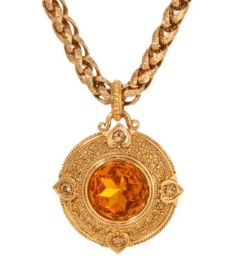 Round Topaz Glass Pendant Necklace