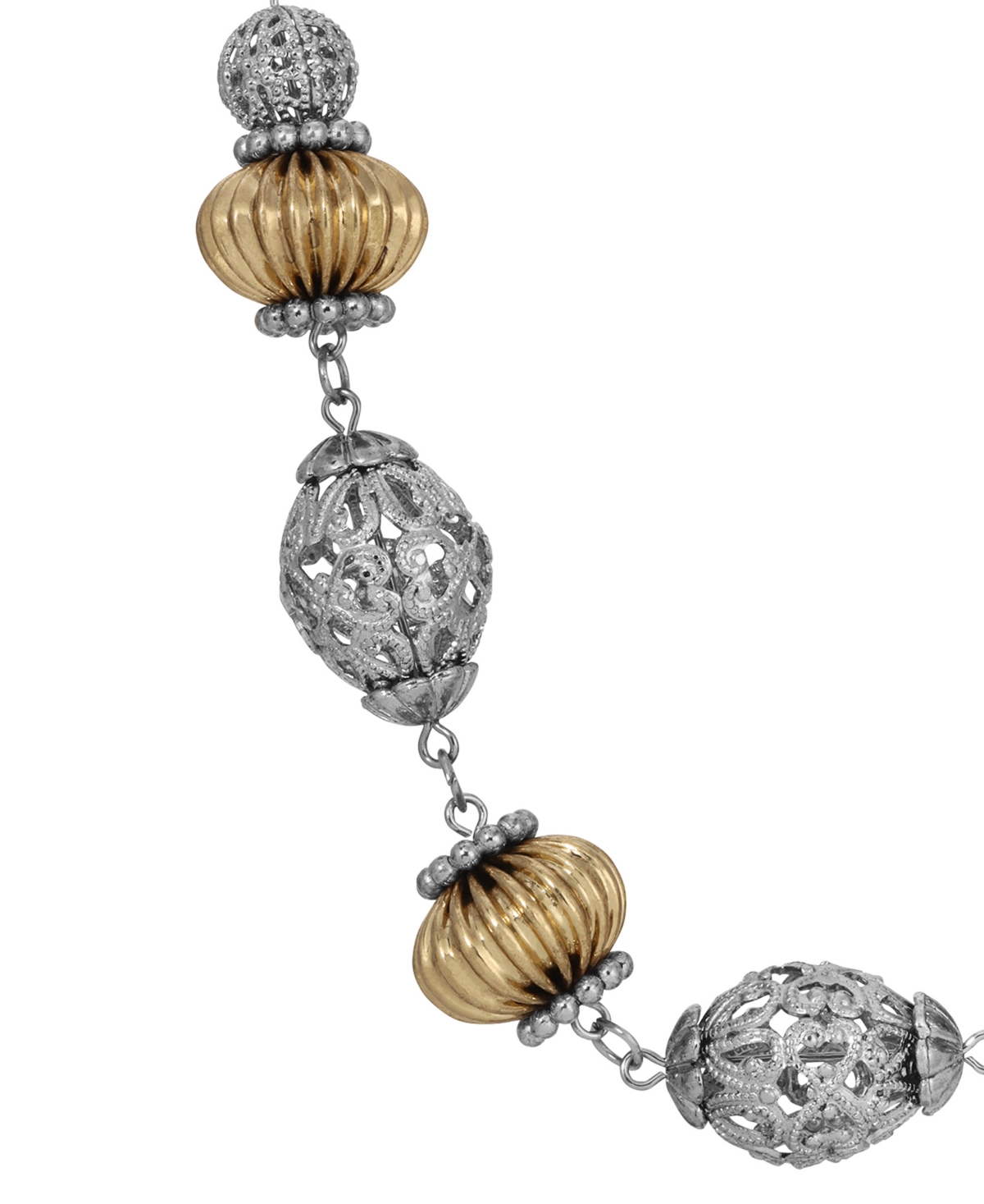 2028 Two-tone Filigree Bead Collar Necklace In Gray