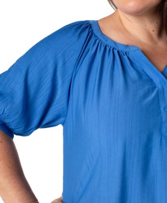 Liverpool Plus Size Woven Split-Neck Puff-Sleeve Blouse