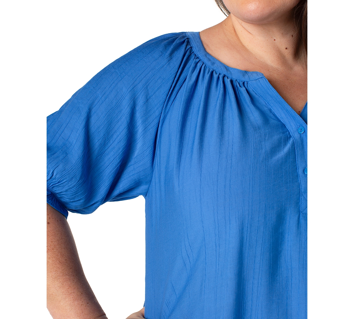 LIVERPOOL LOS ANGELES LIVERPOOL PLUS SIZE WOVEN SPLIT-NECK PUFF-SLEEVE BLOUSE 