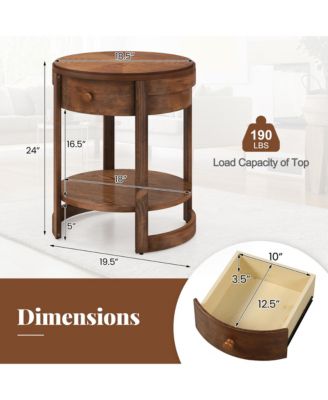 2-Piece Wood Nightstand Set with Shelf and Wood Grain Drawer – Round End Table for Living Room