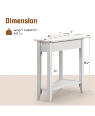 2-Tier Wedge Narrow End Table with Storage Shelf and Solid Wood Legs