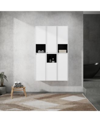  12" Bathroom Side Cabinet,6-Soft Close Doors,Float Mounting Design