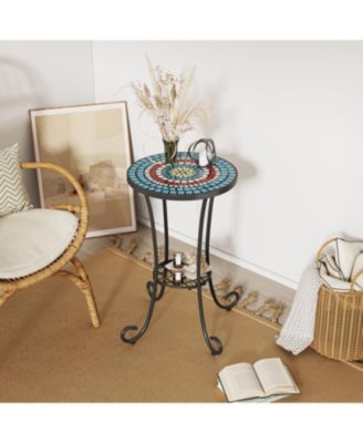 Streamdale Patio Side Table with Shelf,Blue+Black