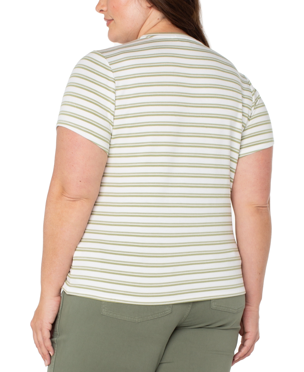 Liverpool Plus Size Striped Crewneck Classic T-shirt In Whipped Cream,lotus