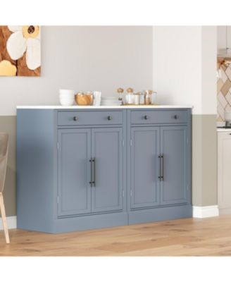 Set of 2 Freestanding Kitchen Pantry Cabinets with Adjustable Shelves