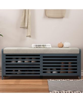 Streamdale Distressed Shutter Storage Bench with Acacia Veneer for Retro Charm for Living Room, Entryway (Navy)