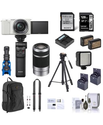 ZV-E10 Mirrorless Vlog Camera with 16-50mm Lens Bundle with E 55-210mm f/4.5-6.3 OSS Lens, Vlogger Accessory Kit, 128GB SD Card