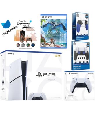 Playstation 5 Slim Disc Bundle with Horizon Forbidden West, Extra Chroma Teal Controller, Trigger Stop Kit, FPS Grip Kit and MightySkins Decal Vo