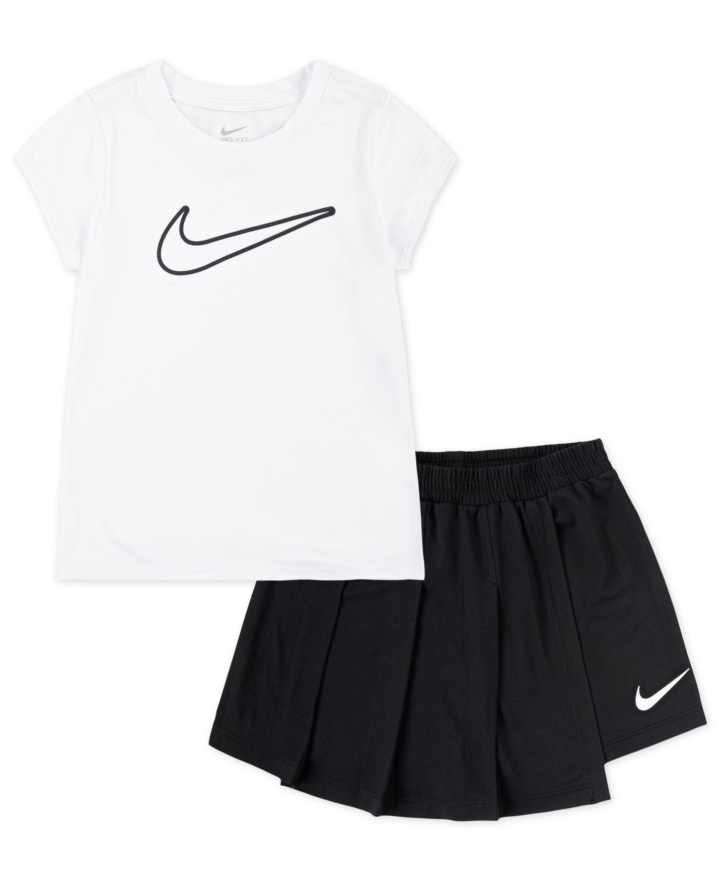 Nike Girls' 4-6X All Day Play Short-Sleeve T-Shirt and Skort, 2-Piece Set, цвет: Чёрный / Белый — фото 4
