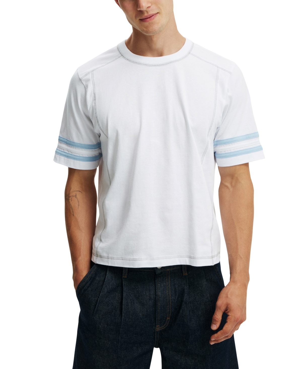 Shop Cotton On Men's Cropped Fit Panel T-shirt In White